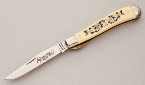 Schrade Cutlery SC503 Linerlock Trapper with Ivory Micarta Scales handle material - Obverse Side - Item #KLC14743