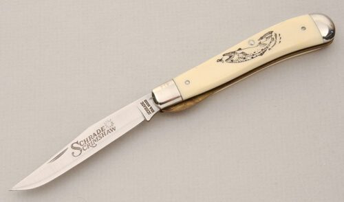 Schrade Cutlery SC503 Linerlock Trapper with Ivory Micarta Scales handle material - Obverse Side - Item #KLC14744