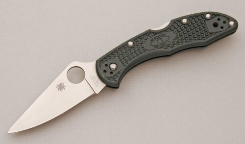 Spyderco Knives Delica 4 with Dark Green FRN Frame handle material - Obverse Side - Item #KLC14753