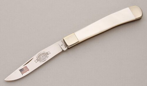 Burnt Chimney Knives Pearl Harbor 50th Anniversary with Mother Of Pearl Scales handle material - Obverse Side - Item #KLC14769