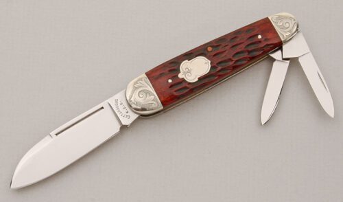 Cattaraugus Cutlery CM-14 Premier Grade Whittler with Brown Jigged Bone Scales handle material - Obverse Side - Item #KLC14775