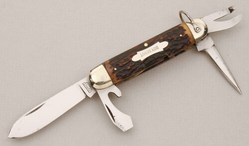 Bruckmann Knives Boy Scout Knife with Brown Bone Scales handle material - Obverse Side - Item #KLC14792