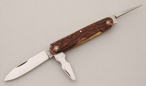 Bruckmann Knives Utility Folder with Imitation Brown Bone Delrin handle material - Obverse Side - Item #KLC14793