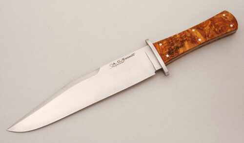 A.G. Russell Shopmade California Bowie with Dyed Maple Burl Scales handle material - Obverse Side - Item #KLC14797