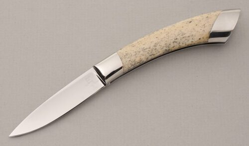 Billy Mace Imel Slip Joint Folder with Dovetailed Oosic Scales handle material - Obverse Side - Item #KLC14804