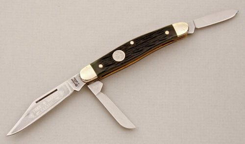 Boker Knives Medium Stockman with Dark Green Jigged Bone Scales handle material - Obverse Side - Item #KLC14821