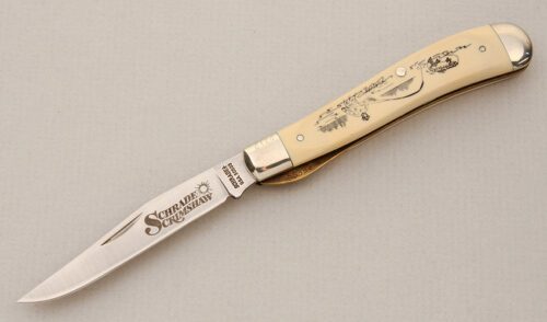 Schrade Cutlery SC503 Linerlock Trapper with Ivory Micarta Scales handle material - Obverse Side - Item #KLC14832