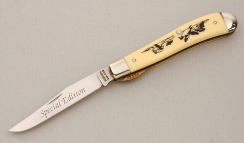 Schrade Cutlery SC503 Ducks Unlimited Special with Ivory Micarta Scales handle material - Obverse Side - Item #KLC14833