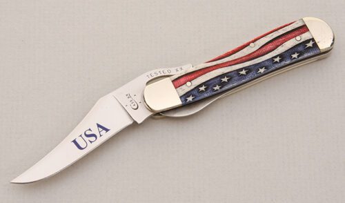 Case Cutlery Star Spangled Russlock with American & White Bone Scales handle material - Obverse Side - Item #KLC14837