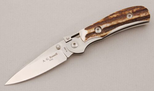 A.G. Russell K87 One Hand Knife with Stag Scales handle material - Obverse Side - Item #KLC14839