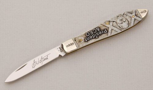 Case Cutlery Greg Booth ZIPPO Folder with Smooth Natural Bone Scales handle material - Obverse Side - Item #KLC14840