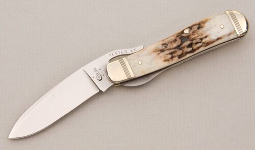 Case Cutlery Vintage Stag Russlock with Burnt Sambar Stag Scales handle material - Obverse Side - Item #KLC14842