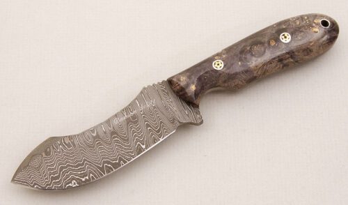 Barry Dawson Dawson Select Damascus Hunter with Grey Maple Burl Scales handle material - Obverse Side - Item #KLC14844