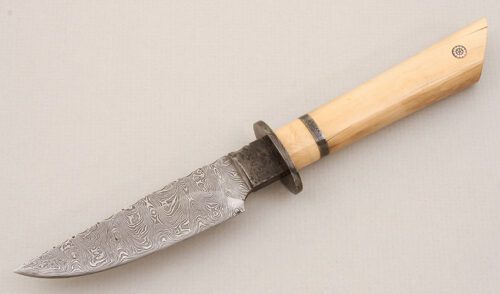 Brad Rutherford Custom Damascus Hunter with Mammoth Ivory Handle handle material - Obverse Side - Item #KLC14849
