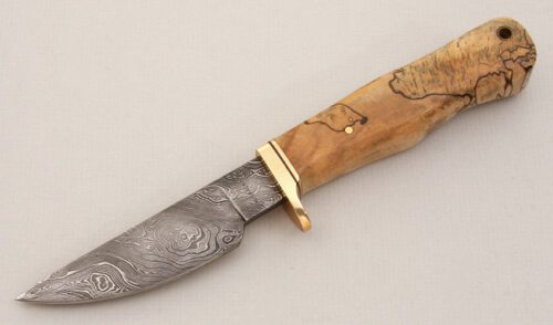 V.J. McCrackin Damascus Hunter with Spalted Maple Handle handle material - Obverse Side - Item #KLC14851