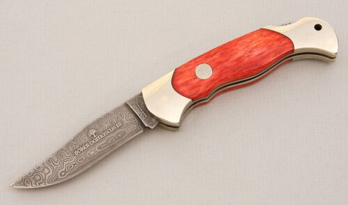 Boker Knives Damascus III with Smooth Red BOne Scales handle material - Obverse Side - Item #KLC14852
