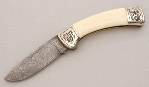 Boker Knives Damascus I with Smooth White Bone Scales handle material - Obverse Side - Item #KLC14857