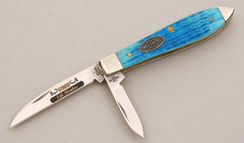 Case Cutlery 2016 Case Club Knife with Caribbean Blue Jigged Bone handle material - Obverse Side - Item #KLC14865