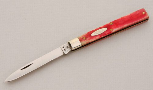 Case Cutlery 6185 Doctors Knife with Red Smooth Bone Scales handle material - Obverse Side - Item #KLC14868
