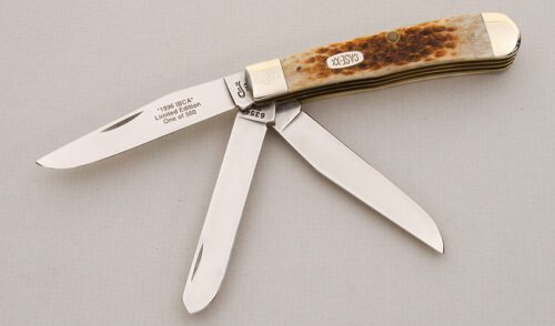 Case Cutlery 1996 IBCA Limited Trapper with Brown Jigged Bone Scales handle material - Obverse Side - Item #KLC14873