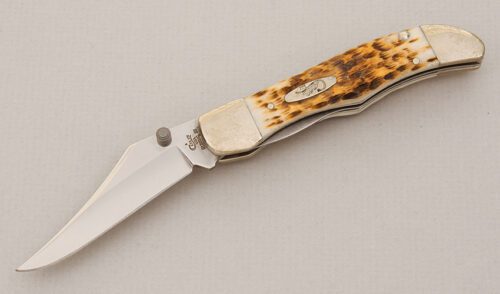 Case Cutlery Kickstart Folding Hunter with Amber Jigged Bone Scales handle material - Obverse Side - Item #KLC14877