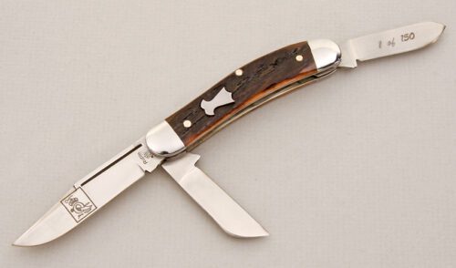 Queen Cutlery Bill Ruple Sowbelly with Brown Jigged Bone Scales handle material - Obverse Side - Item #KLC14878
