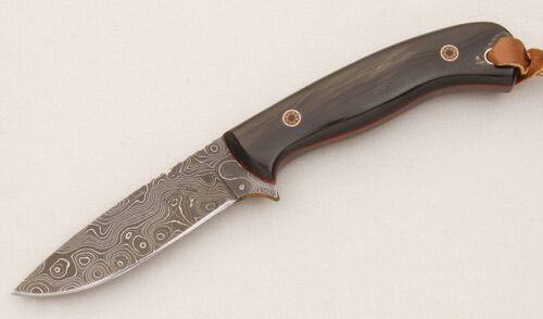 Keith Murr Damascus Hunter with Smooth Buffalo Horn Scales handle material - Obverse Side - Item #KLC14899