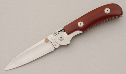 A.G. Russell K-87 One Hand Knife with Coral Rucarta Scales handle material - Obverse Side - Item #KLC14901
