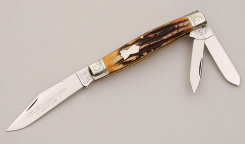 Queen Cutlery 1991 ABCA 3 Blade Whittler with Stag Scales handle material - Obverse Side - Item #KLC14917