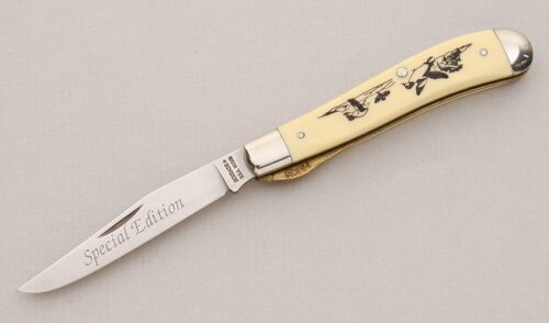 Schrade Cutlery SC503 Ducks Unlimited Special with Ivory Micarta Scales handle material - Obverse Side - Item #KLC14920