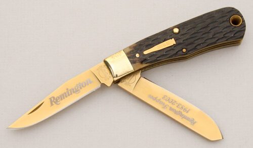 Remington Knives Baby Bullet 1983 20th Anniv. with Brown Jigged Bone Scales handle material - Obverse Side - Item #KLC14922