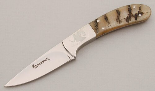 Browning Knives Full Curl Series Dall Sheep with Sheep Horn Scales handle material - Obverse Side - Item #KLC14924