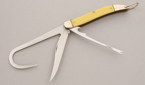 Camillus Cutlery Prototype Fish Knife with Yellow Celluloid handle material - Obverse Side - Item #KLC14934
