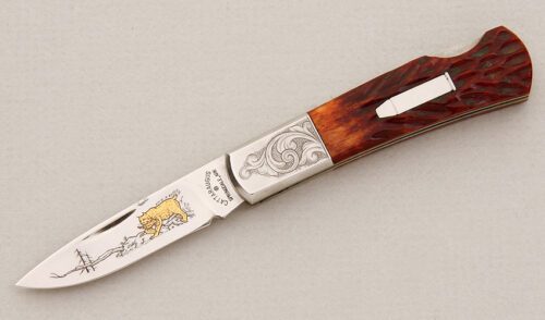 Cattaraugus Cutlery CM-11 Lockback with Brown Jigged Bone Scales handle material - Obverse Side - Item #KLC14939