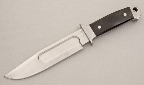 A.G. Russell Field Knife with Black Micarta Scales handle material - Obverse Side - Item #KLC14947