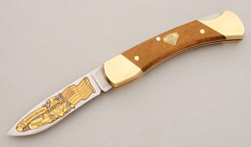 Schrade Cutlery Handyman Folding Hunter with Birdseye Maple Scales handle material - Obverse Side - Item #KLC14952