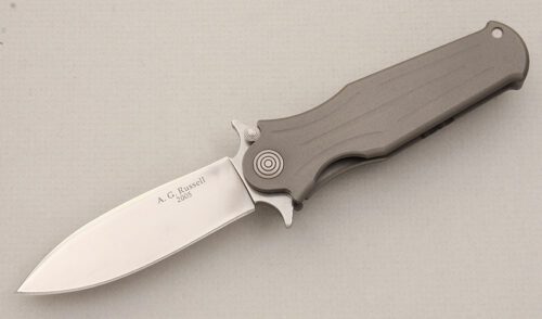 A.G. Russell Folding Sting with Titanium Frame handle material - Obverse Side - Item #KLC14956