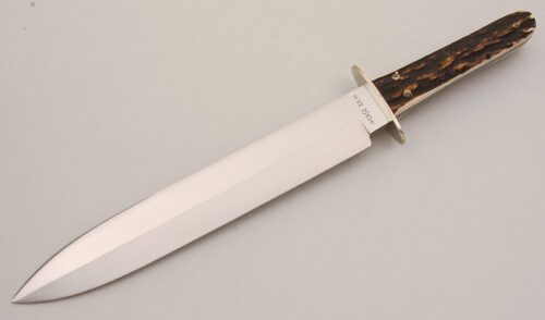 Case Cutlery Spear Point Bowie with Stag Scales handle material - Obverse Side - Item #KLC14957