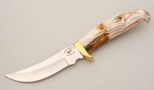 Ken Vaughn Upswept Skinner with Carved Alaskan Caribou Handle handle material - Obverse Side - Item #KLC14969