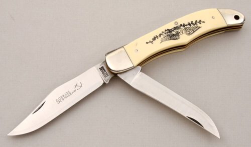Schrade Cutlery 260SC Folding Hunter with Ivory Micarta Scales handle material - Obverse Side - Item #KLC14970