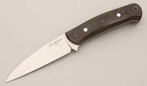 A.G. Russell Prototype Hunter with Black/Green Linen Micarta handle material - Obverse Side - Item #KLC14978