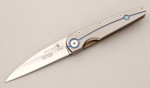 Klotzli Knives Christian Wimpff Linerlock with Titanium Frame handle material - Obverse Side - Item #KLC14985