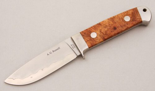 A.G. Russell San Mai Hunter with Chinese Quince Burl Scales handle material - Obverse Side - Item #KLC15005