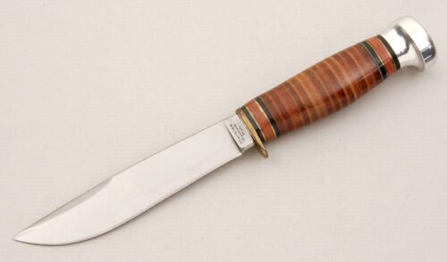Marble's Knives Expert with Stacked Leather Handle handle material - Obverse Side - Item #KLC15016