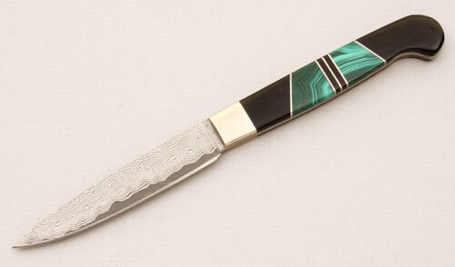 Santa Fe Stoneworks Damascus Fixed Blade with Black Jet