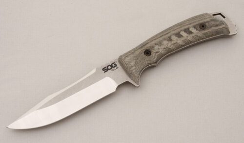 Sog Knives Pillar with Grey Canvas Micarta Scales handle material - Obverse Side - Item #KLC15049