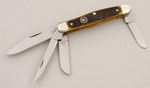 J.A. Henckels HK-25 Stockman with Green Jigged Bone Scales handle material - Obverse Side - Item #KLC15050