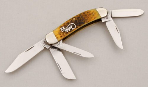 Case Cutlery 6539 Tony Bose Sowbelly with Burnt Jigged Bone Scales handle material - Obverse Side - Item #KLC15051