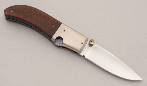 Bob Levine Left Handed Easy Opener with Ambonya Wood Scales handle material - Obverse Side - Item #KLC15054