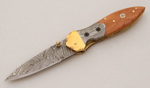 Unknown Maker Folding Dagger with Exotic Wood Scales handle material - Obverse Side - Item #KLC15060